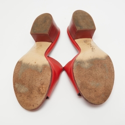 Hermes Red Leather Mona Block Heel Slide Sandals Size 36.5