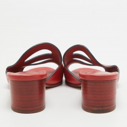 Hermes Red Leather Mona Block Heel Slide Sandals Size 36.5