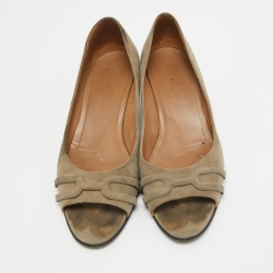 Pre Owned Hermes Grey Suede Open Toe Pumps Size 39.5