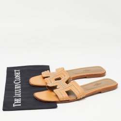 Hermes Orange Leather Oran Flat Slides Size 41 