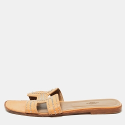 Hermes Orange Leather Oran Flat Slides Size 41 
