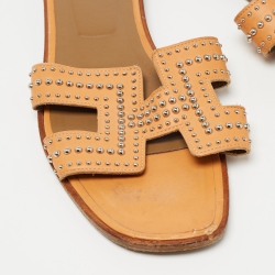 Hermes Orange Leather Oran Flat Slides Size 41 
