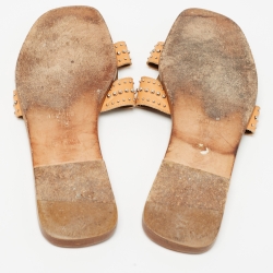Hermes Orange Leather Oran Flat Slides Size 41 