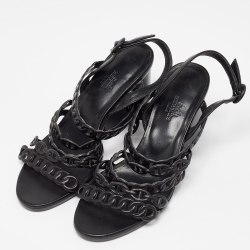 Pre Owned Hermes Black Leather Romanza Sandals Size 36