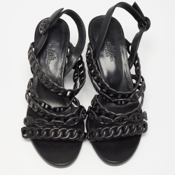 Pre Owned Hermes Black Leather Romanza Sandals Size 36