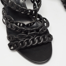 Pre Owned Hermes Black Leather Romanza Sandals Size 36