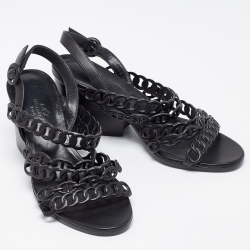 Pre Owned Hermes Black Leather Romanza Sandals Size 36