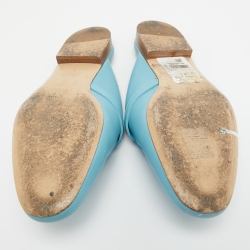 Hermes Blue Leather  Oz Mules Size  37