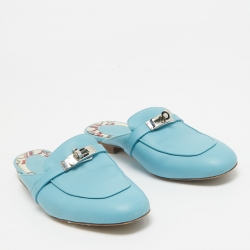 Hermes Blue Leather  Oz Mules Size  37