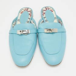 Hermes Blue Leather  Oz Mules Size  37