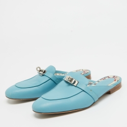 Hermes Blue Leather  Oz Mules Size  37