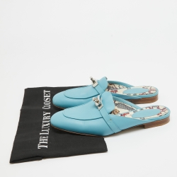 Hermes Blue Leather  Oz Mules Size  37