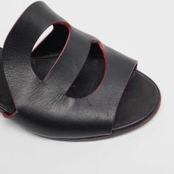 مملوكة مسبقًا Hermes Black Leather Mona Sandals Size 36.5