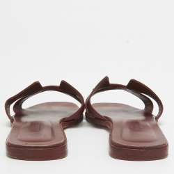 مملوكة مسبقًا Hermes Burgundy Leather Oran Flat Slides Size 38