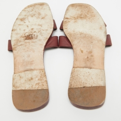مملوكة مسبقًا Hermes Burgundy Leather Oran Flat Slides Size 38