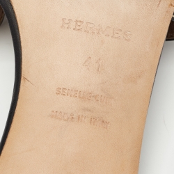Hermes Black Leather Oasis Slide Sandals Size 41