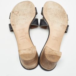 Hermes Black Leather Oasis Slide Sandals Size 41
