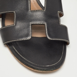 Hermes Black Leather Oasis Slide Sandals Size 41