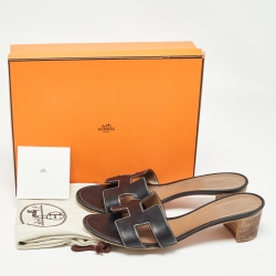 Hermes Black Leather Oasis Slide Sandals Size 41