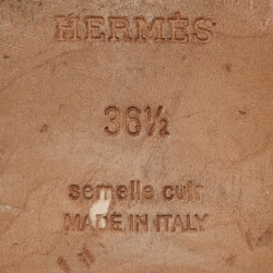 Pre Owned Hermes Metallic Rose Gold Leather Oran Flat Slides Size 36.5