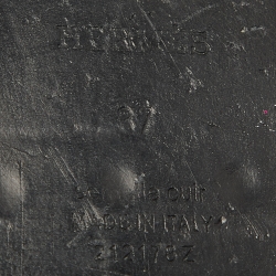 Pre Owned Hermes Black Shearling  Oran Flat Slides Size 37  