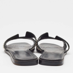 مملوكة مسبقًا Hermes Black Studded Leather Oran Flat Slides Size 39