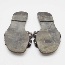 مملوكة مسبقًا Hermes Black Studded Leather Oran Flat Slides Size 39