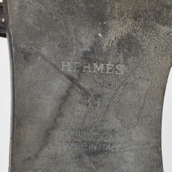 مملوكة مسبقًا Hermes Black Studded Leather Oran Flat Slides Size 39