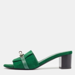 مملوكة مسبقًا Hermes Green Suede Gigi Slide Sandals Size 39