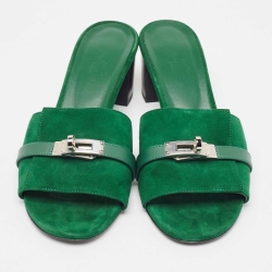 مملوكة مسبقًا Hermes Green Suede Gigi Slide Sandals Size 39