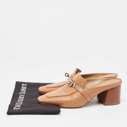 مملوكة مسبقًا Hermes Brown Leather Blossom Mules Size 38.5