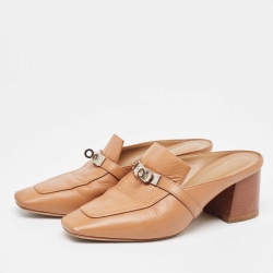 مملوكة مسبقًا Hermes Brown Leather Blossom Mules Size 38.5