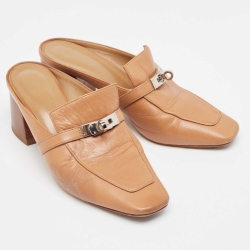 مملوكة مسبقًا Hermes Brown Leather Blossom Mules Size 38.5