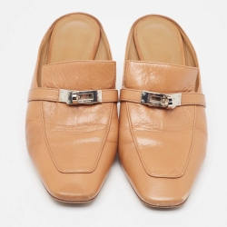 مملوكة مسبقًا Hermes Brown Leather Blossom Mules Size 38.5