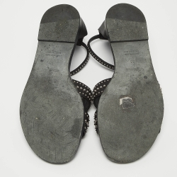 Hermes Black Leather Santorini Ankle Wrap Sandals Size 36