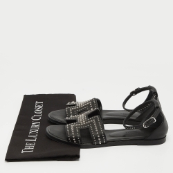 Hermes Black Leather Santorini Ankle Wrap Sandals Size 36