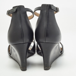 مملوكة مسبقًا Hermes Black Leather Legend Wedge Sandals Size 37