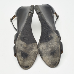 مملوكة مسبقًا Hermes Black Leather Legend Wedge Sandals Size 37