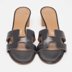 Hermes Black Leather Oasis Sandals Size 37.5