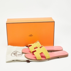 مملوكة مسبقًا Hermes Yellow Suede Oran Flat Slides Sizes Size 38