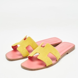 مملوكة مسبقًا Hermes Yellow Suede Oran Flat Slides Sizes Size 38