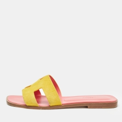 مملوكة مسبقًا Hermes Yellow Suede Oran Flat Slides Sizes Size 38