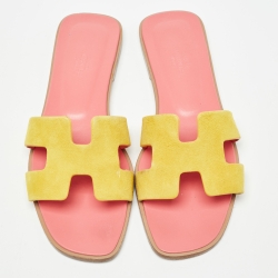 مملوكة مسبقًا Hermes Yellow Suede Oran Flat Slides Sizes Size 38