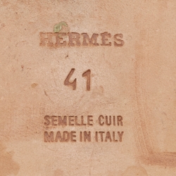 Pre Owned Hermes Orange Leather Oran Flat Slides Size 41