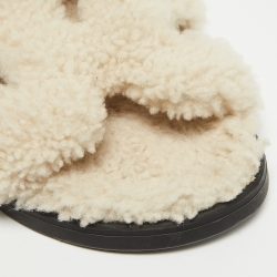 Hermes Off White Shearling Chypre Flat Slides Size 37