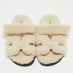 Hermes Off White Shearling Chypre Flat Slides Size 37