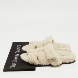 Hermes Off White Shearling Chypre Flat Slides Size 37