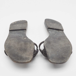 مملوكة مسبقًا Hermes Black Leather Aloha Flat Slides Size 40