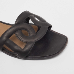 مملوكة مسبقًا Hermes Black Leather Aloha Flat Slides Size 40
