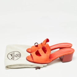 Hermes Orange Suede Mona Slide Sandals Size 37.5
